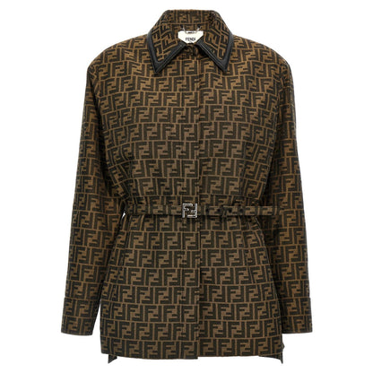 Fendi Brown Polyester Leather Jacket