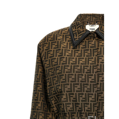 Fendi Brown Polyester Leather Jacket