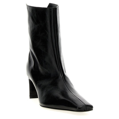 Khaite Black Calfskin Ankle Boots