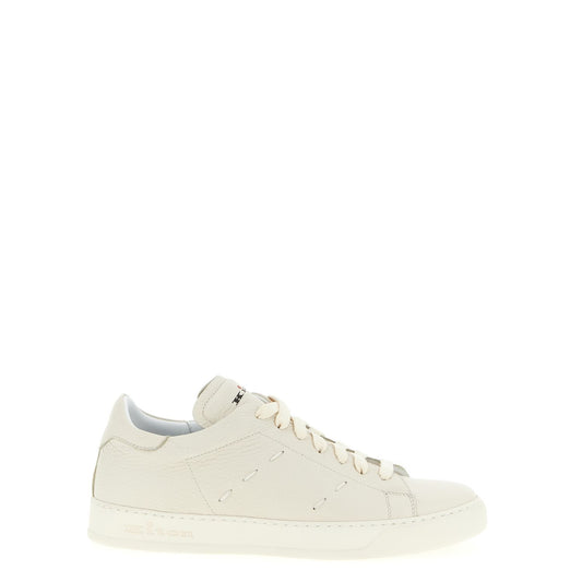Kiton White Nubuc Leather Low Top Sneakers