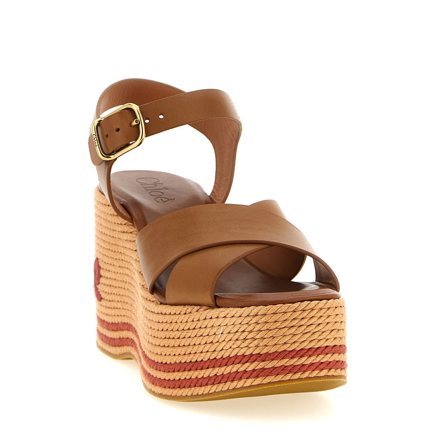 Chloé Brown Calfskin Wedge Sandals