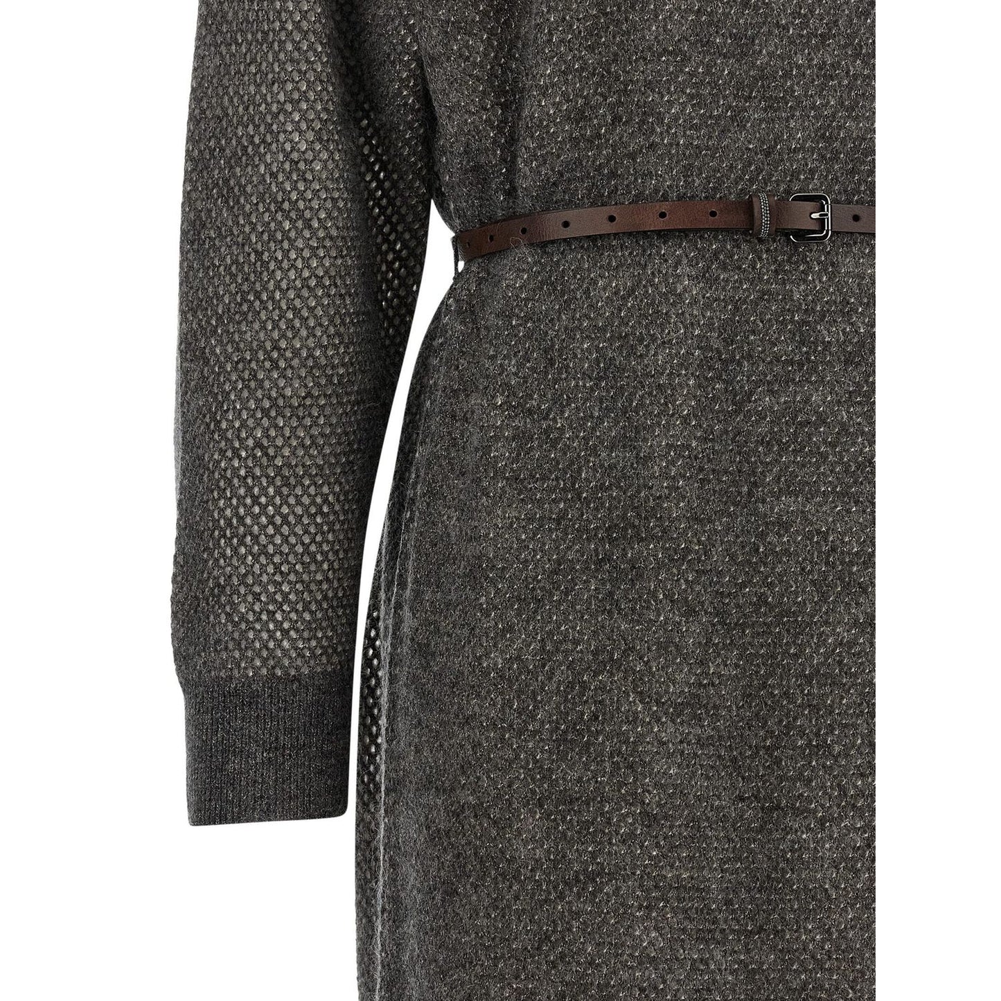 Brunello Cucinelli Gray Wool Midi Dress