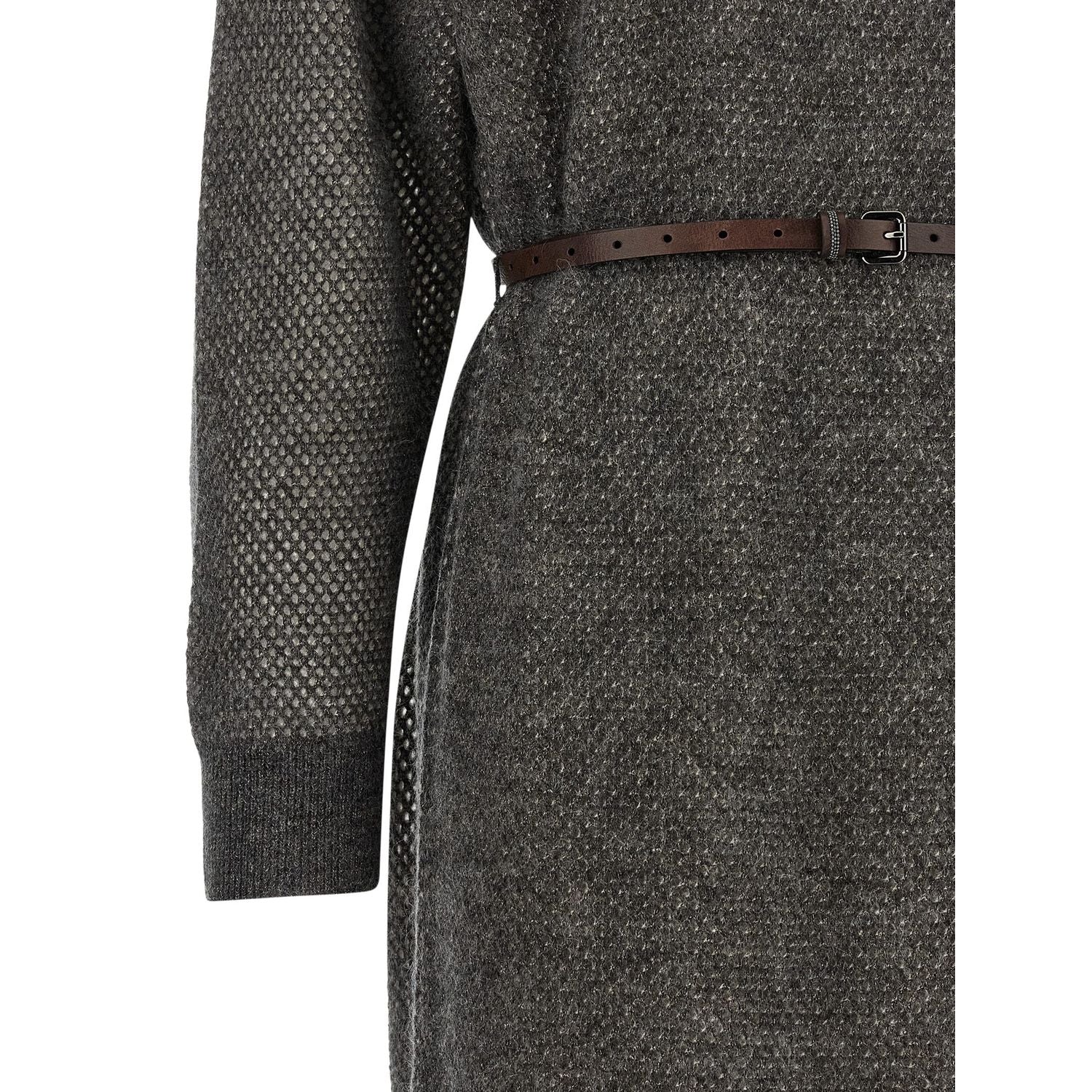 Brunello Cucinelli Gray Wool Midi Dress