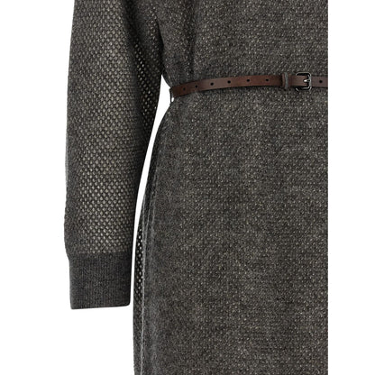 Brunello Cucinelli Gray Wool Midi Dress