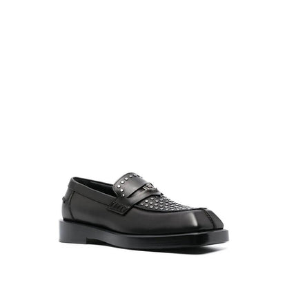 Versace Black Leather Slip-On Loafers