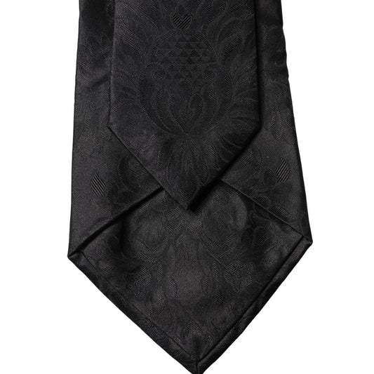 Dolce & Gabbana Black Paisley Woven Silk Adjustable Women Necktie Tie