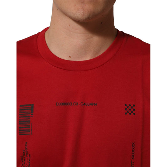 Dolce & Gabbana Red Cotton Graphic Print Crew Neck T-shirt