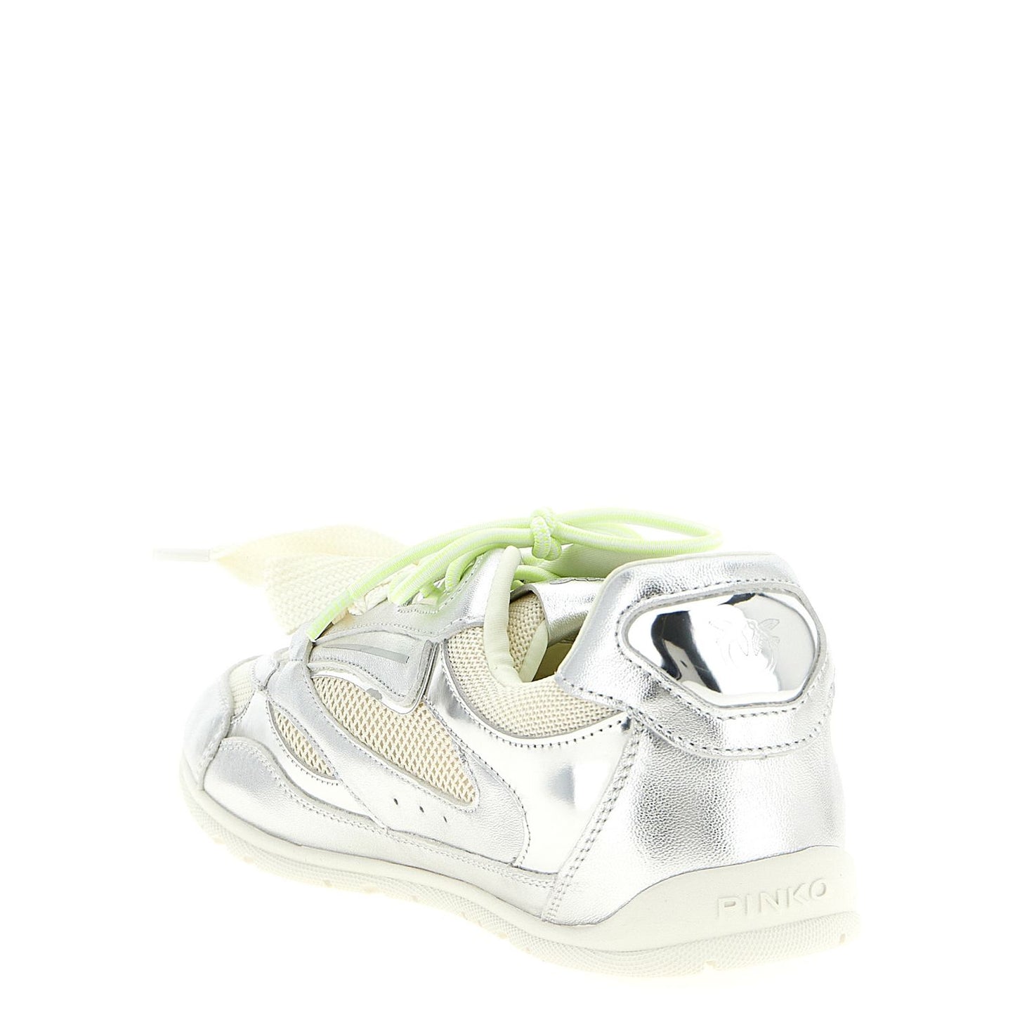 PINKO Silver Leather Athletic Sneakers