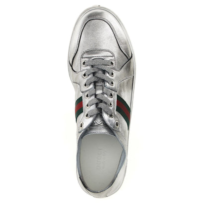 Gucci Silver Lamb Leather Athletic Sneakers