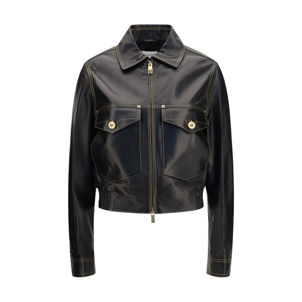 Versace Black Lamb Ovis Aries Aries Leather Jacket
