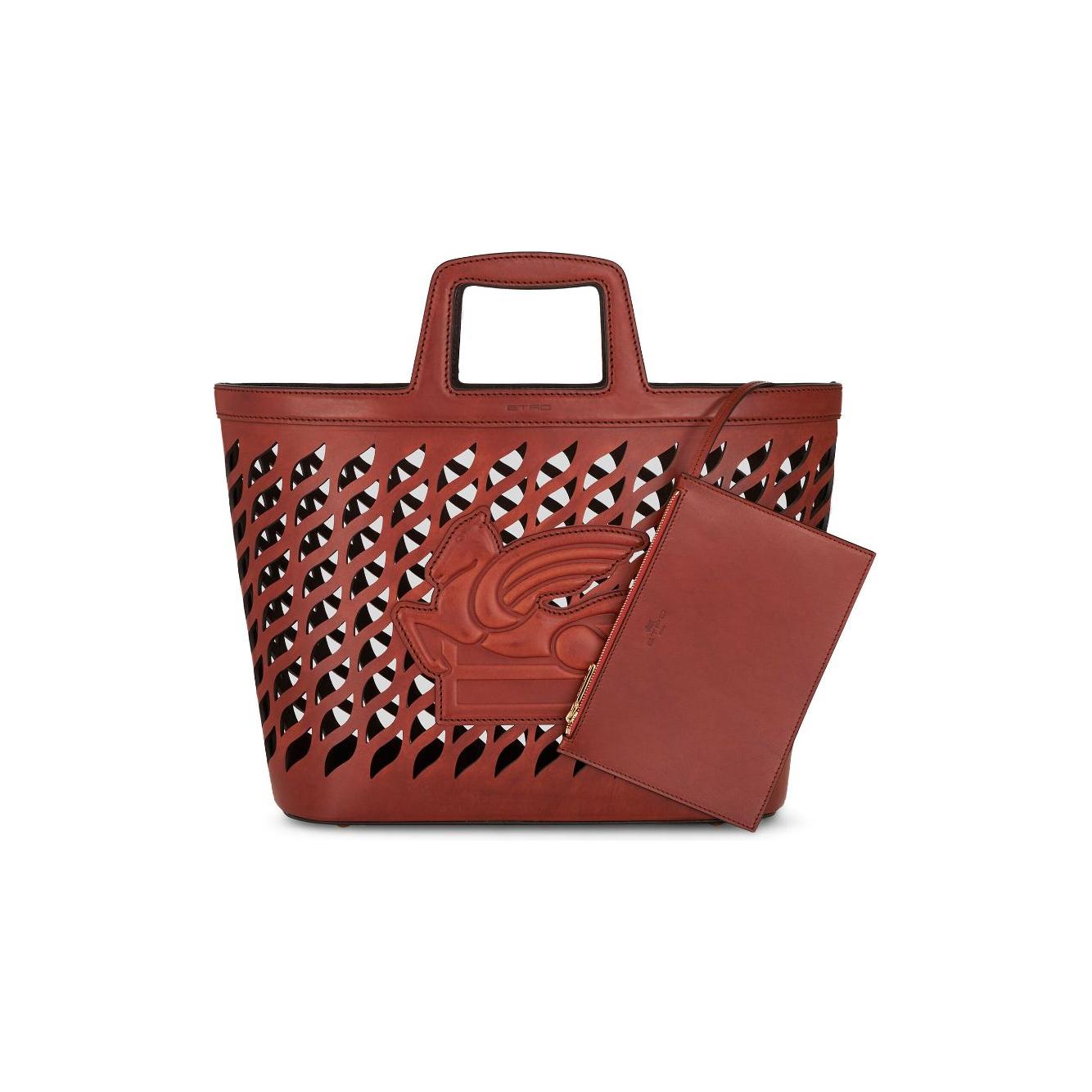 Etro Pegasus shopping Leather Bag Brown Shopper Etro