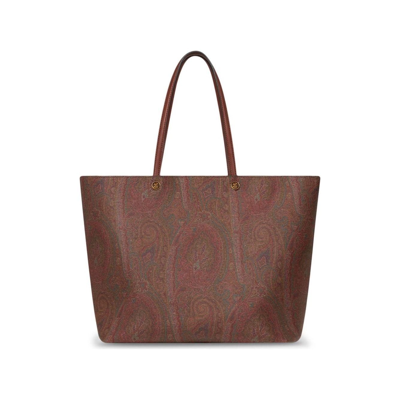 Etro brown calf leather paisley print Tote Bag Shopper Etro