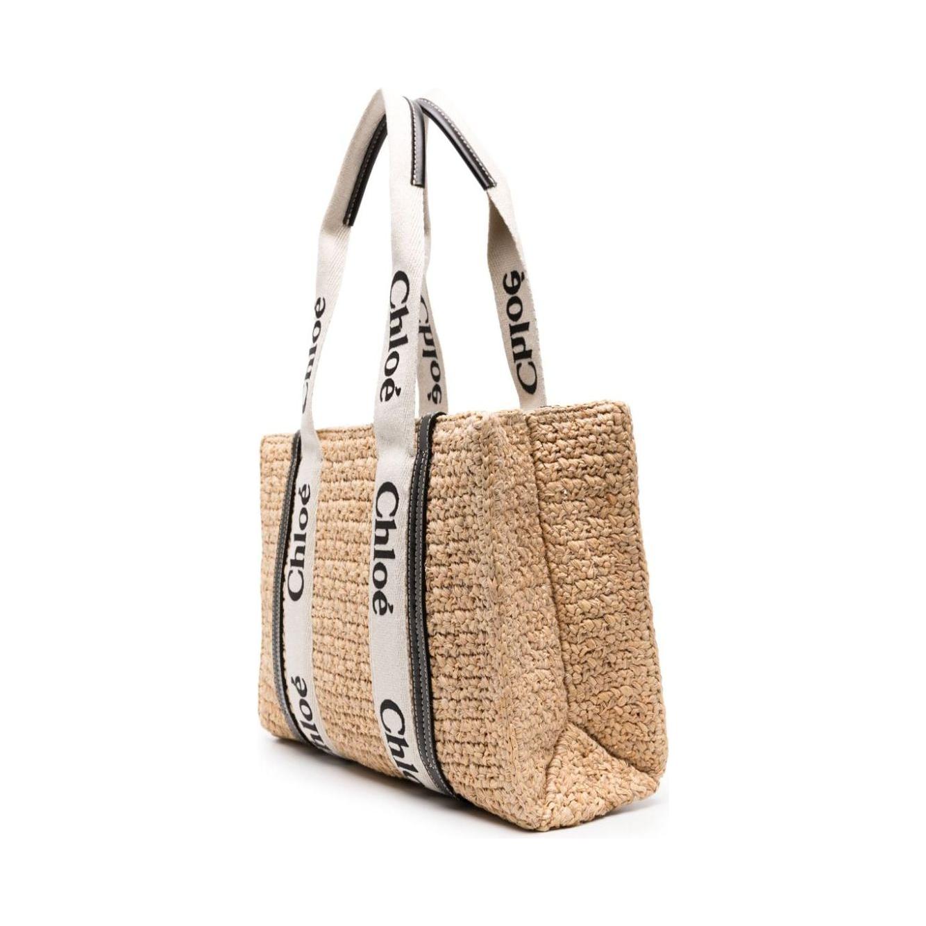 Chloè woven raffia design leather trim Handbag Beige Shopper Chloè