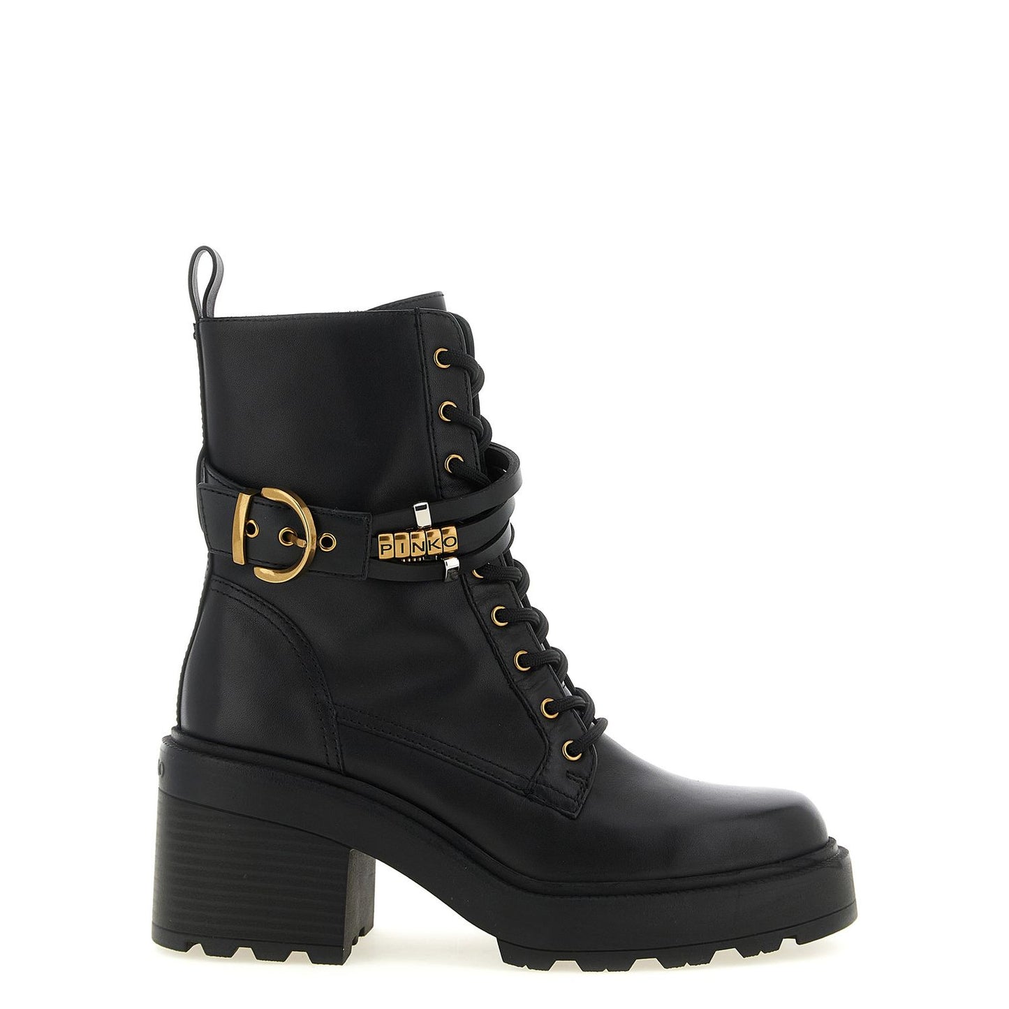 PINKO Black Cowhide Lace-Up Boots