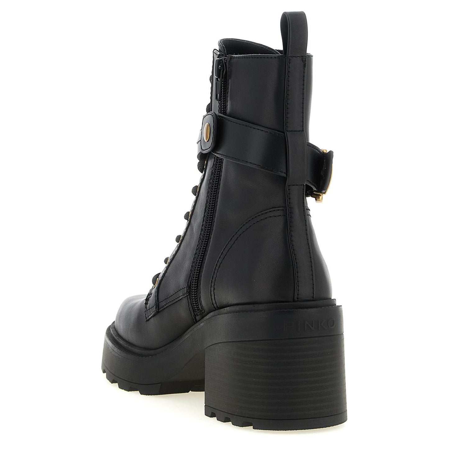 PINKO Black Cowhide Lace-Up Boots