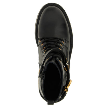 PINKO Black Cowhide Lace-Up Boots