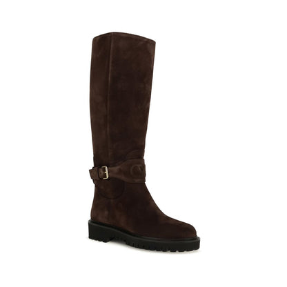 Valentino Garavani Brown Calf Leather Bos Taurus Flat Boots