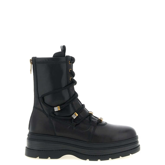 PINKO Black Cowhide Lace-Up Boots