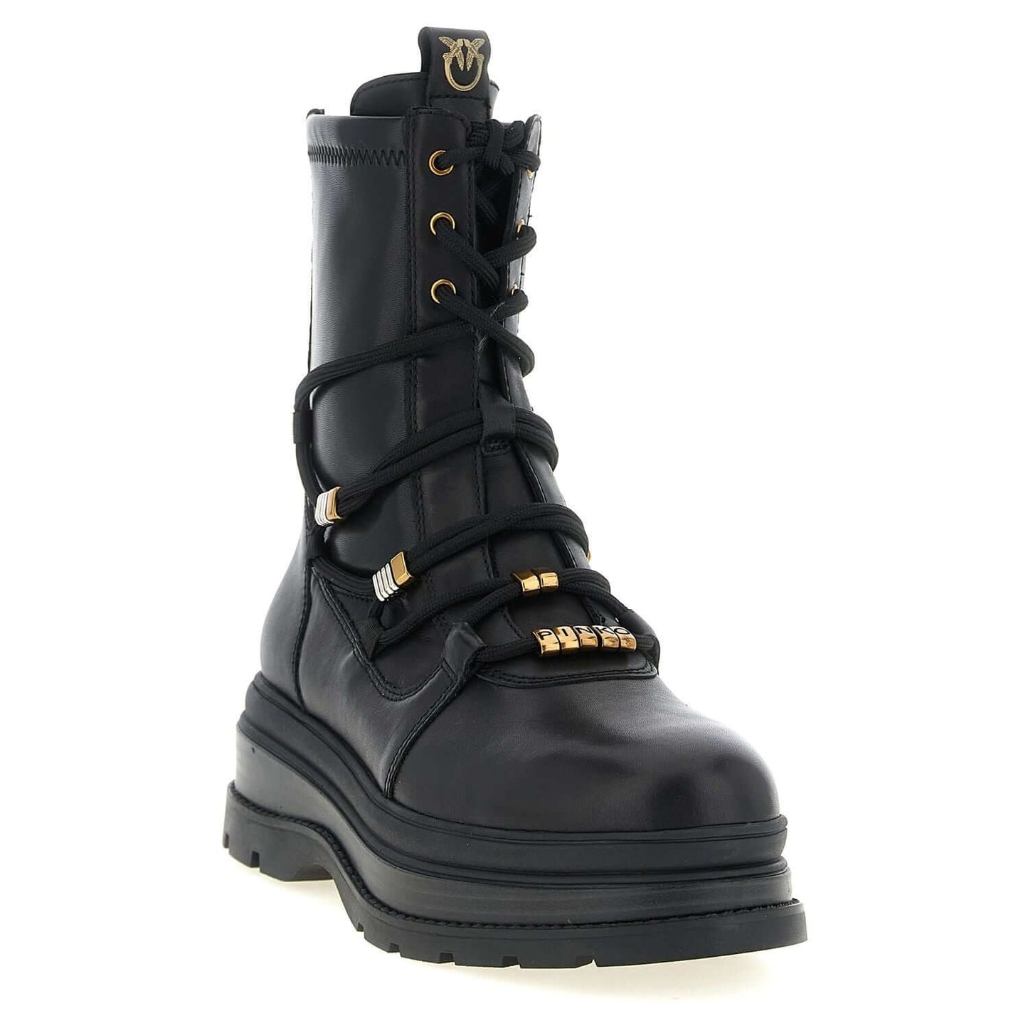 PINKO Black Cowhide Lace-Up Boots