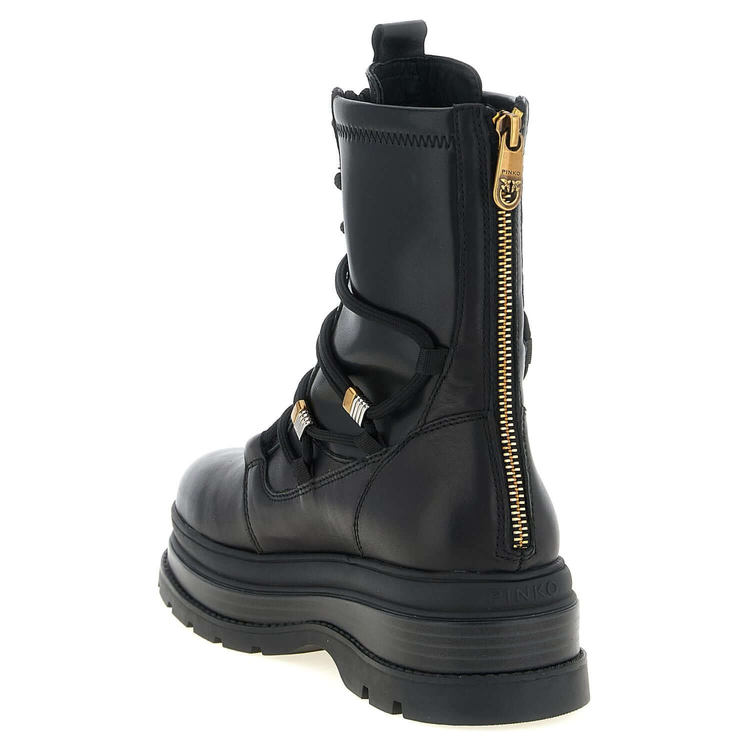 PINKO Black Cowhide Lace-Up Boots