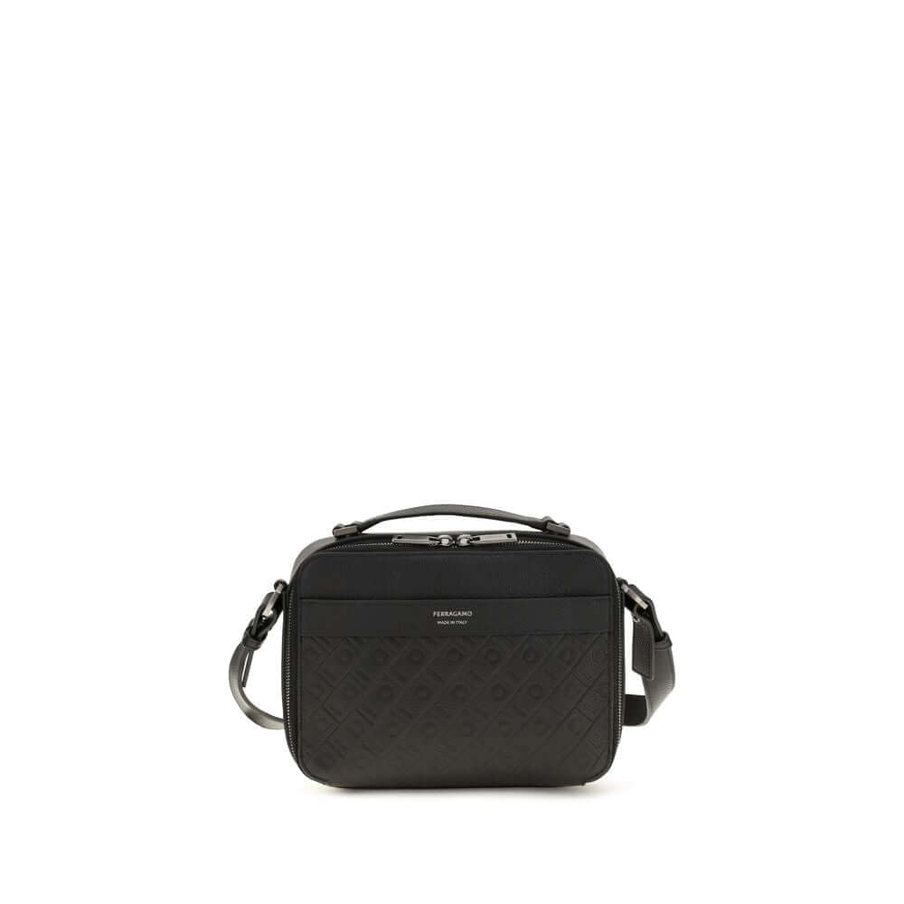 Ferragamo Black Calf Leather Bos Taurus Shoulder Bag