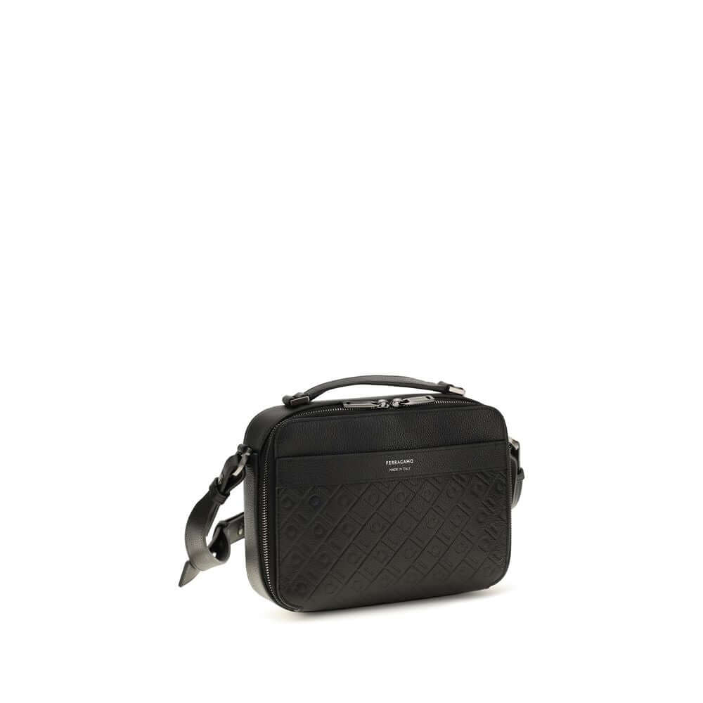 Ferragamo Black Calf Leather Bos Taurus Shoulder Bag