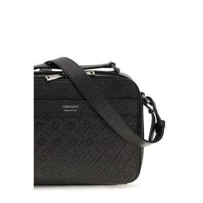 Ferragamo Black Calf Leather Bos Taurus Shoulder Bag