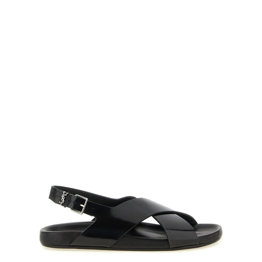 Saint Laurent Black Calfskin Flat Sandals
