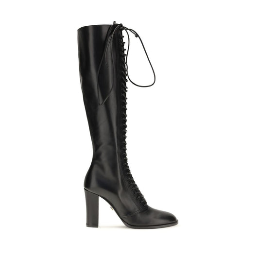 Dolce & Gabbana Black Calf Leather Bos Taurus Lace-Up Boots