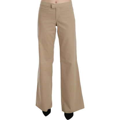 Just Cavalli Beige Cotton Mid Waist Flared Trousers Pants