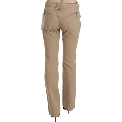 Just Cavalli Beige Cotton Mid Waist Straight Trousers Pants