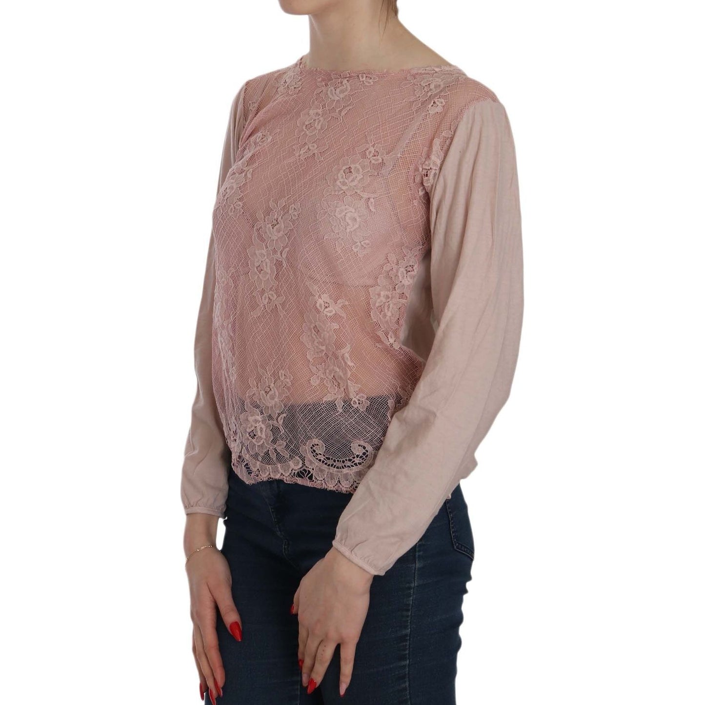 PINK MEMORIES Elegant Pink Lace Boat Neck Blouse PINK MEMORIES