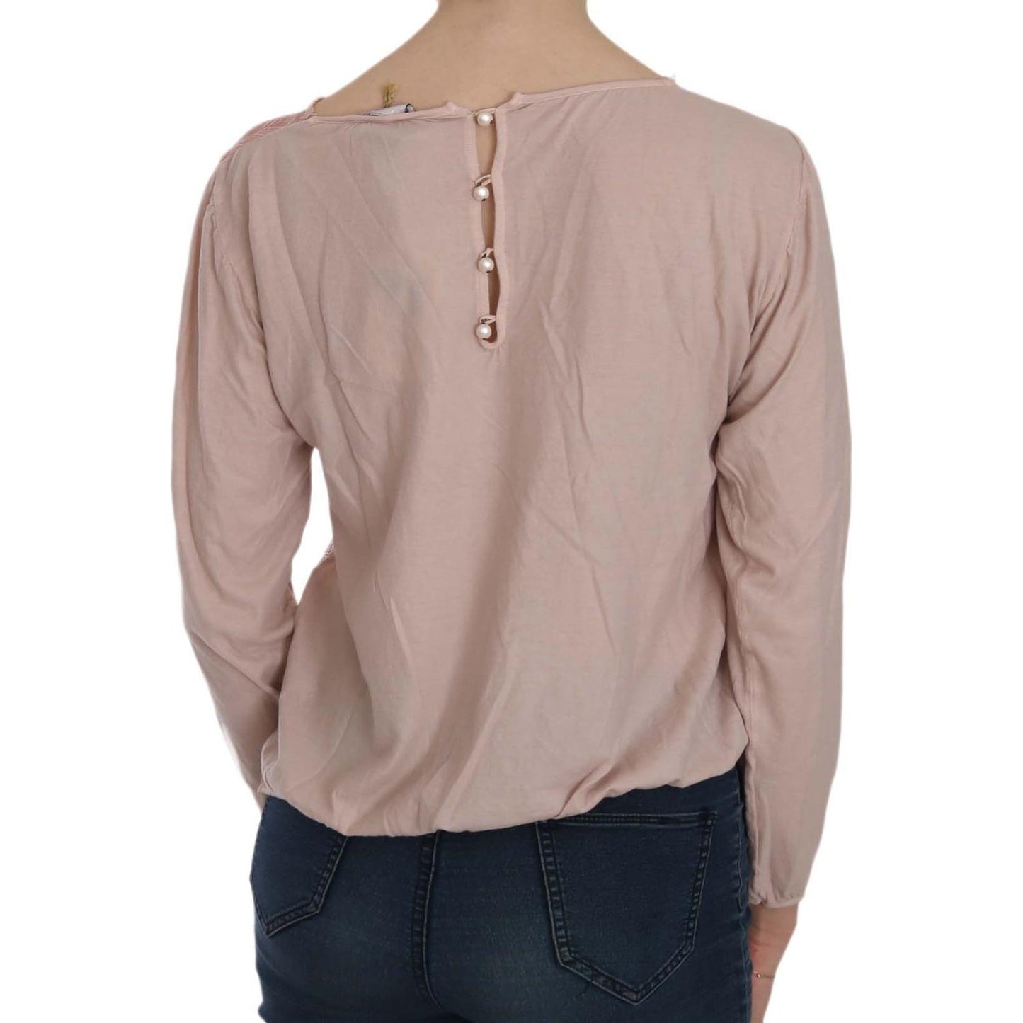 PINK MEMORIES Elegant Pink Lace Boat Neck Blouse PINK MEMORIES