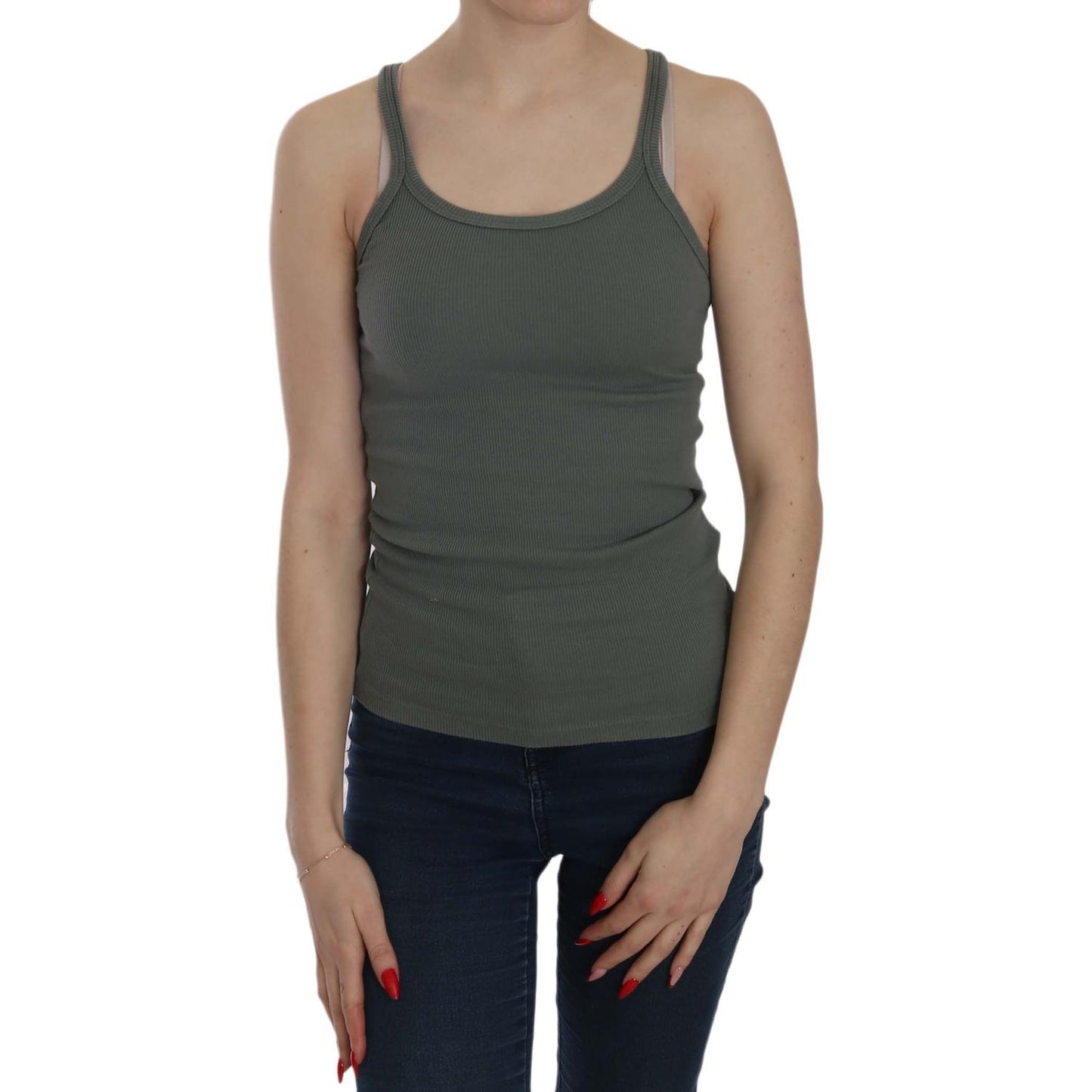 PINK MEMORIES Green Sleeveless Spaghetti Tank T-Shirt Blouse