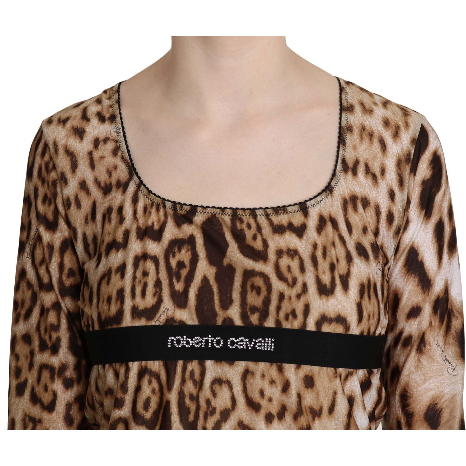 Roberto Cavalli Brown Round Neck Leopard Women Top Blouse