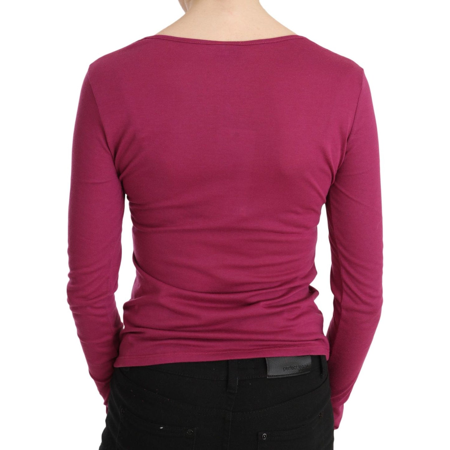 Exte Elegant Pink Crystal Embellished Long Sleeve Top Exte