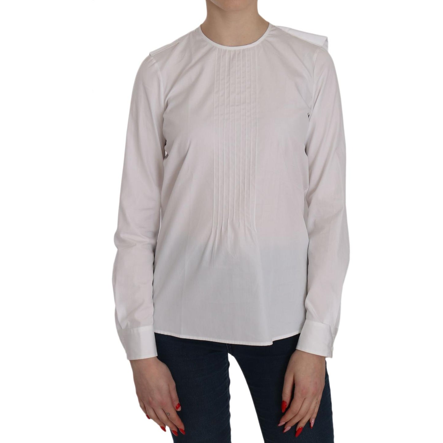 Dsquared² White Crew Neck Long Sleeve Cotton Blouse