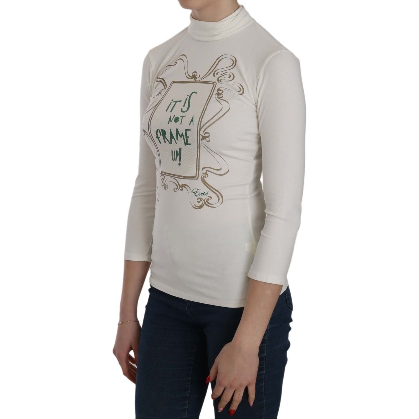 Exte Chic White Printed Turtle Neck Blouse Exte