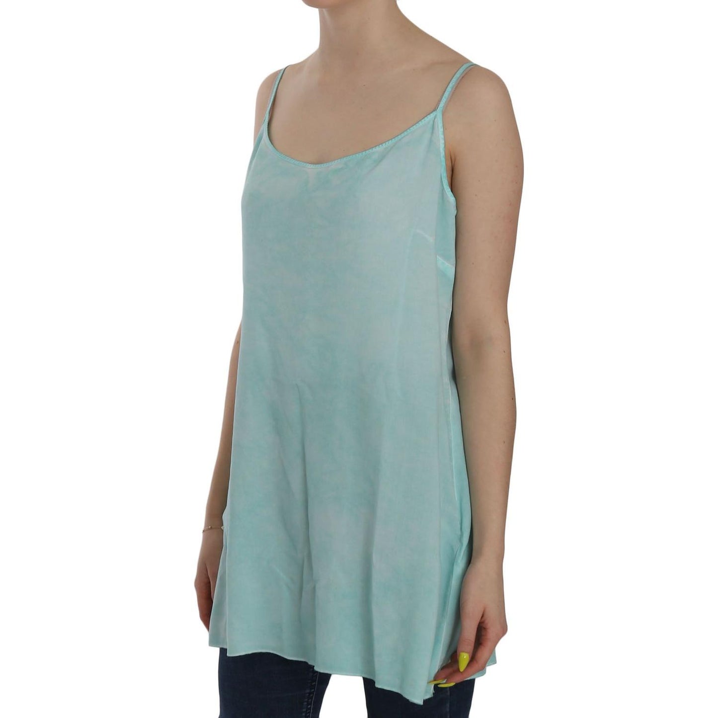 Ermanno Scervino Blue Sleeveless Spaghetti Dress Blouse