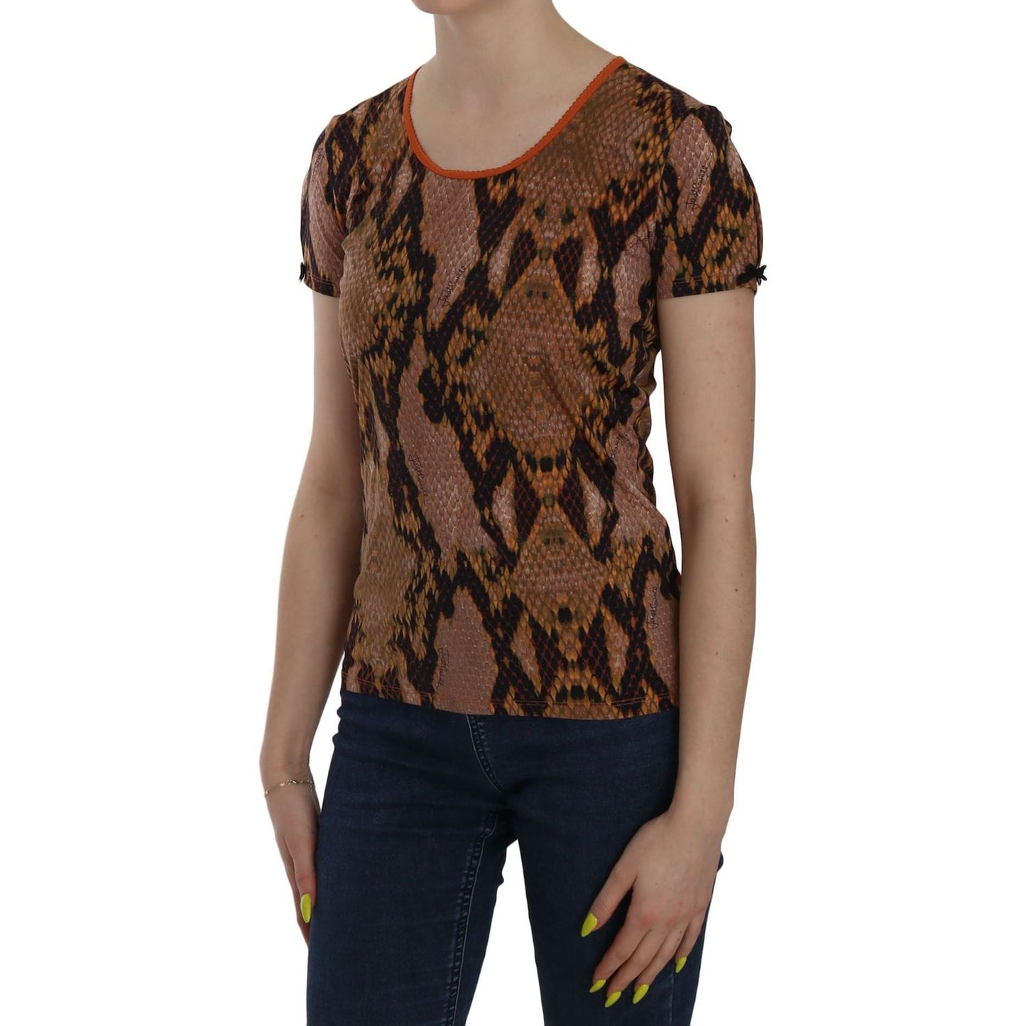 Just Cavalli Alluring Brown Snake Skin Pattern Blouse Just Cavalli