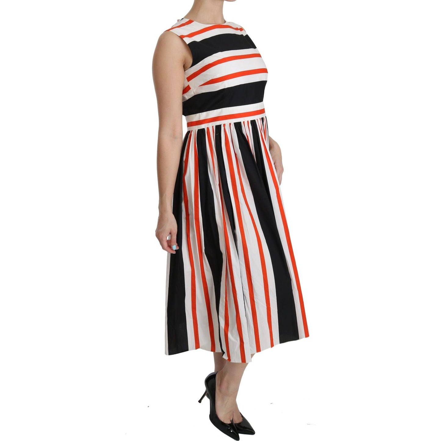 Dolce & Gabbana Multicolor Stripes A-Line Pleated Midi Dress
