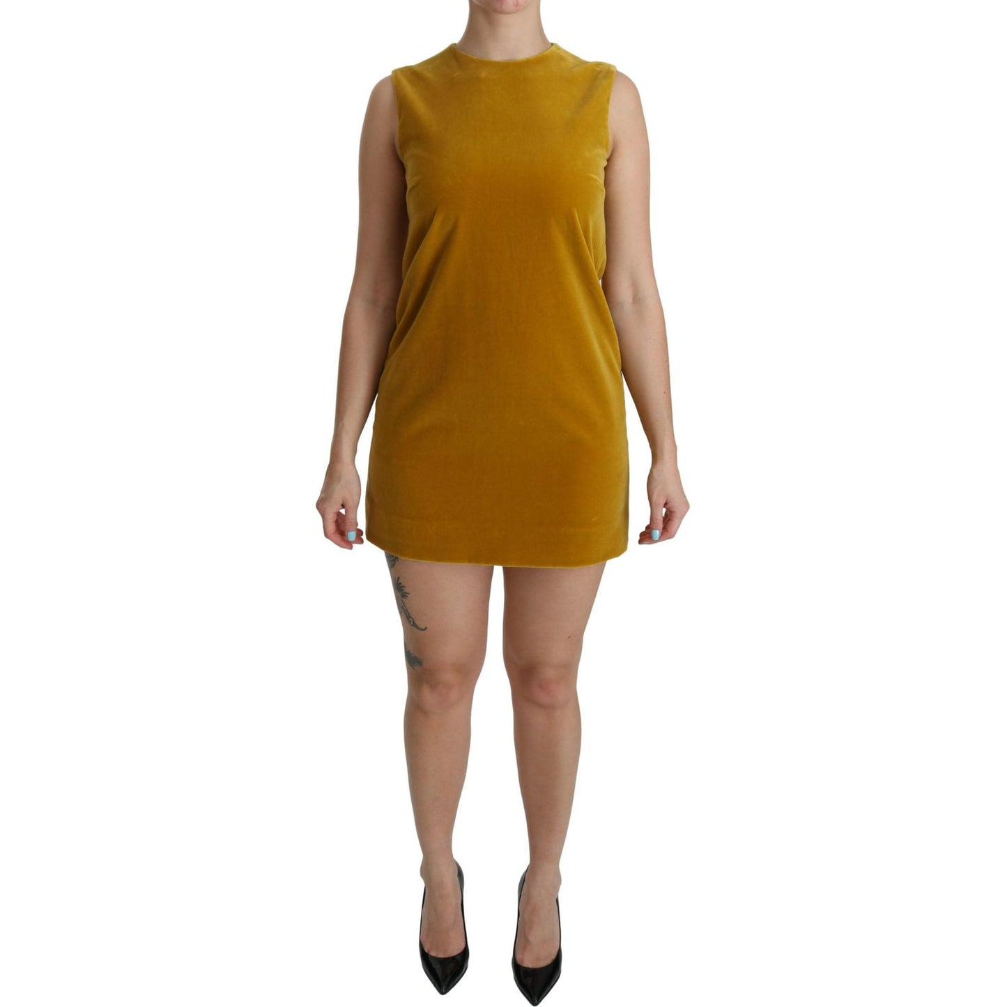 Dolce & Gabbana Mustard Velvet Shift Mini Dress Dolce & Gabbana