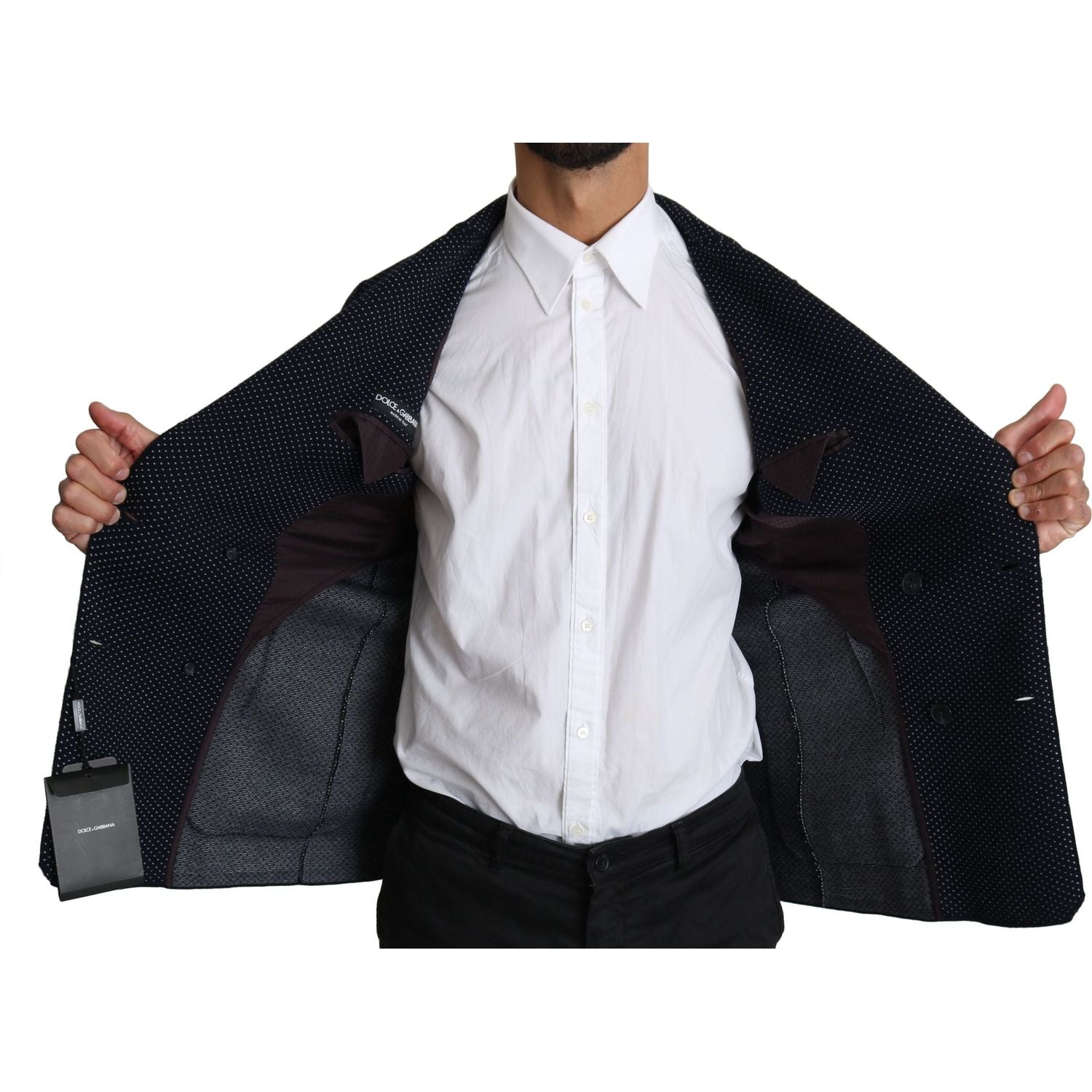 优雅深蓝色圆点修身西装外套