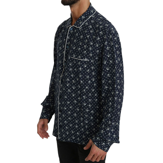 Dolce & Gabbana Silken Elegance: Blue Skull Print Lounge Shirt Dolce & Gabbana