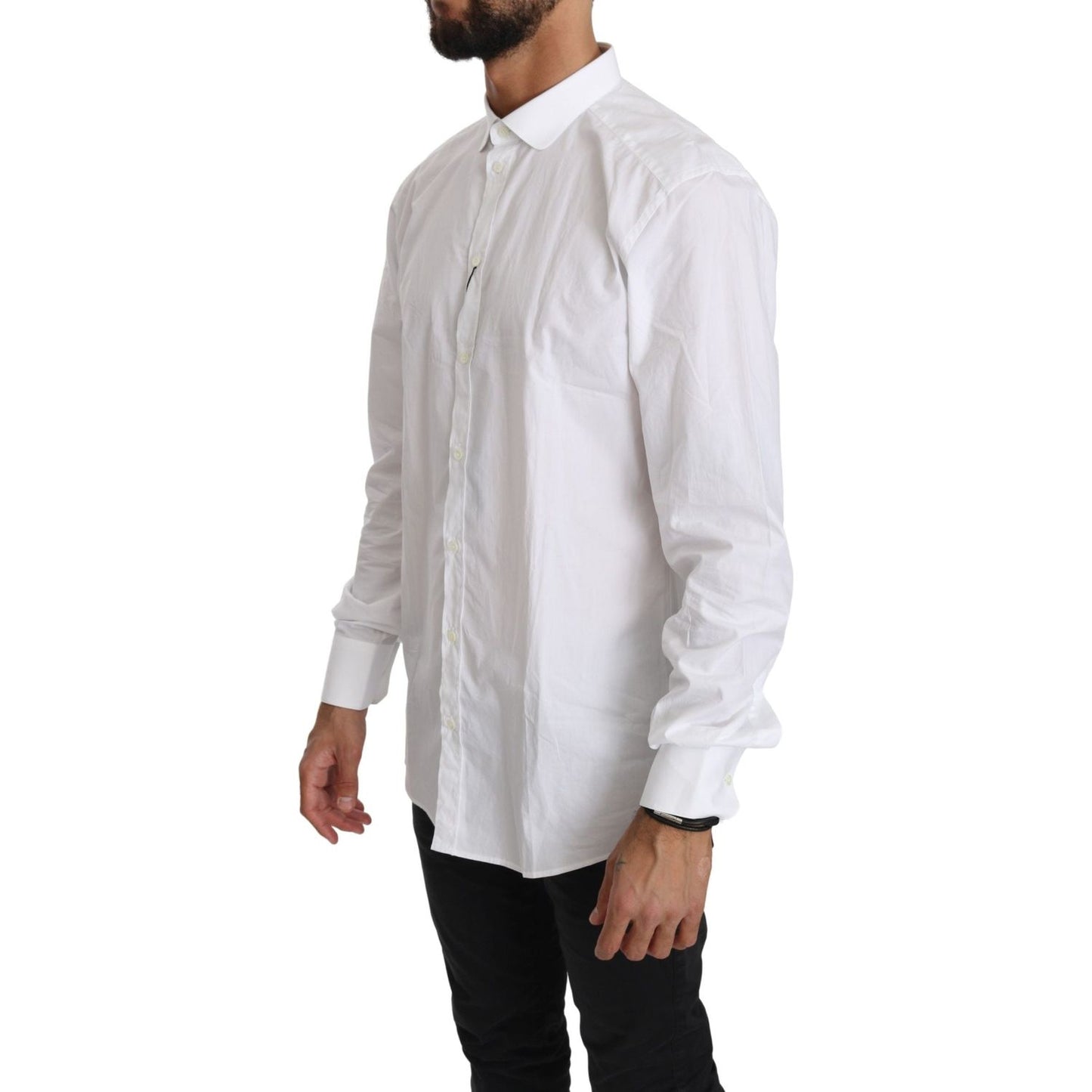 Dolce & Gabbana Elegant White Cotton Gold Fit Shirt MAN TOPS AND SHIRTS Dolce & Gabbana