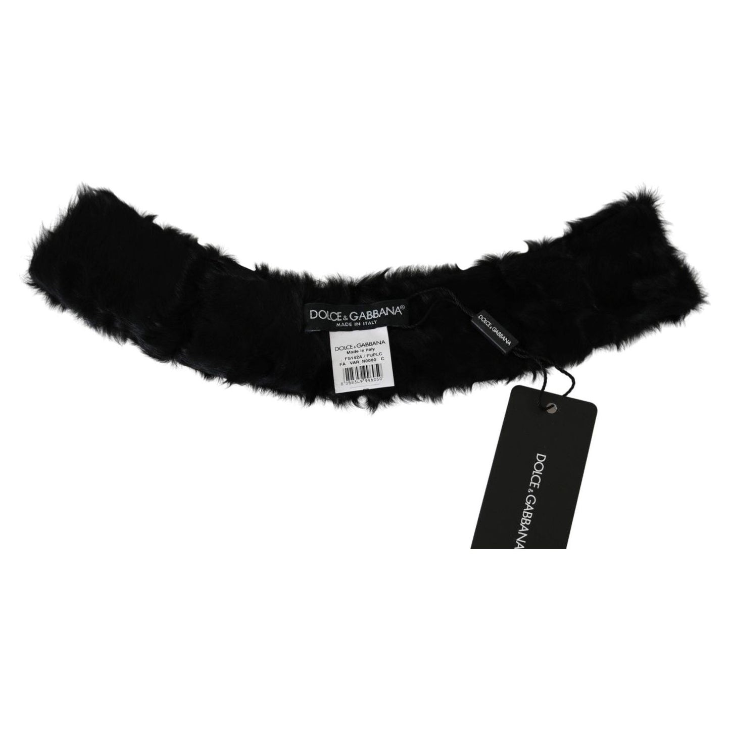Dolce & Gabbana Black Fur Neck Collar Wrap Lambskin Scarf