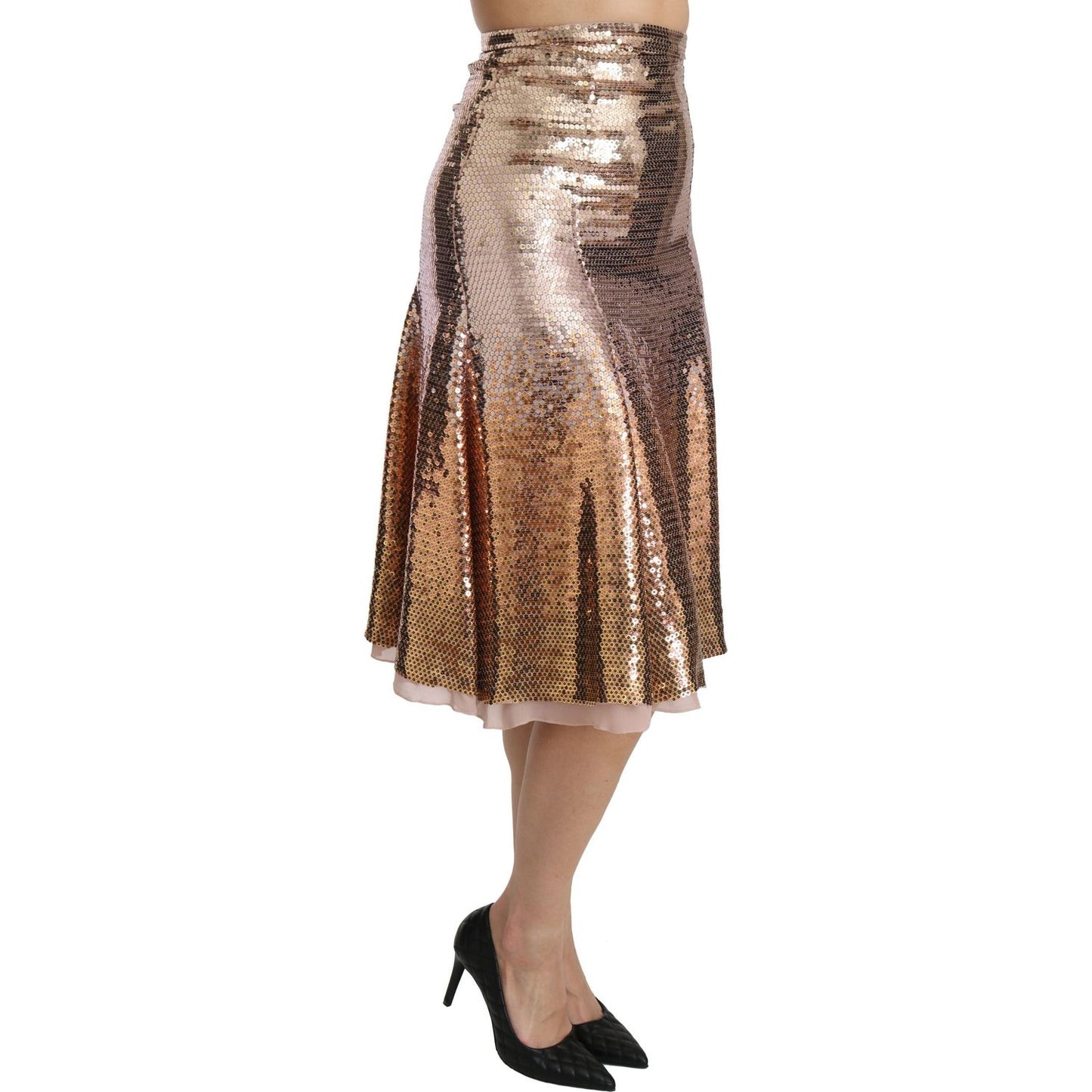 Dolce & Gabbana Gold Sequined High Waist Skirt Dolce & Gabbana