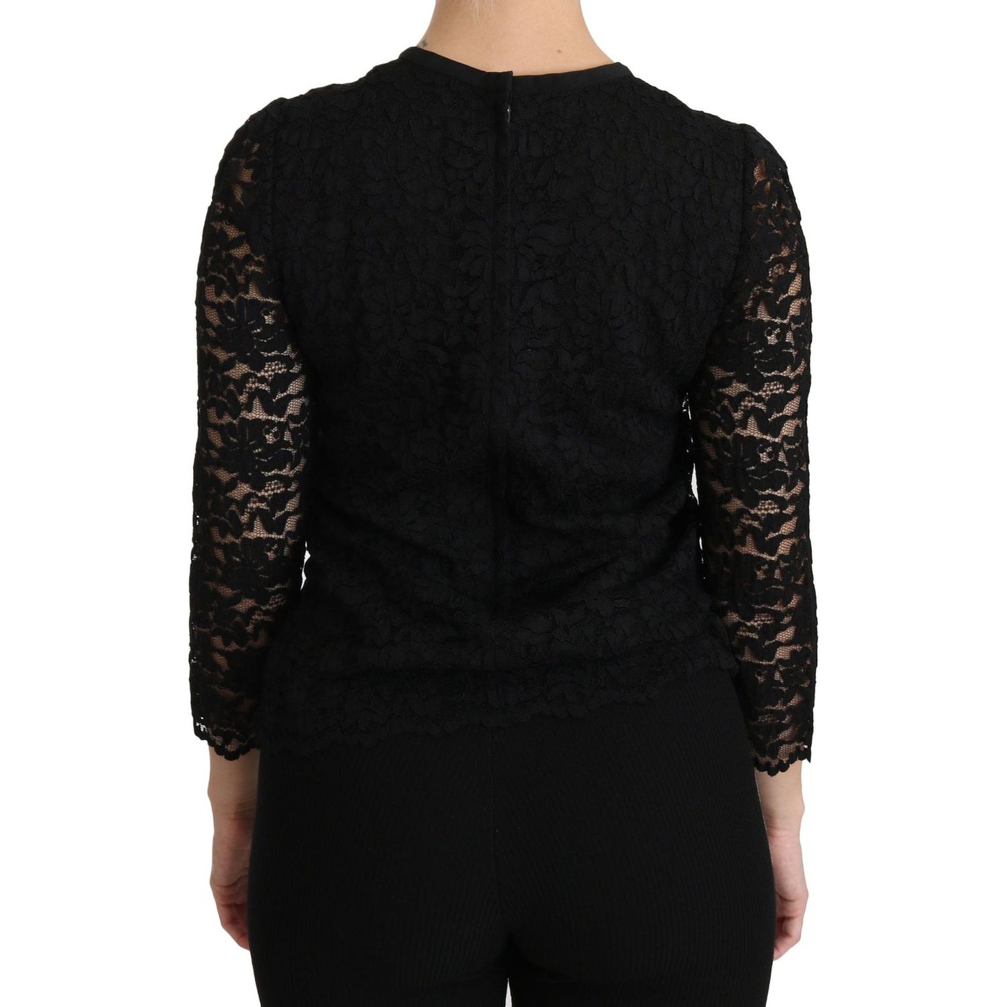 Dolce & Gabbana Black Lace Long Sleeve Nylon Blouse 1728,67345645728,Black,Clothing,Dolce & Gabbana,IT40|S,IT44|L,Long Sleeve - T-Shirts - Clothing,Material: 65% Nylon 35% Viscose,New with tags,T-Shirts - Clothing,Tops & T-Shirts - Women - Clothing,Women,