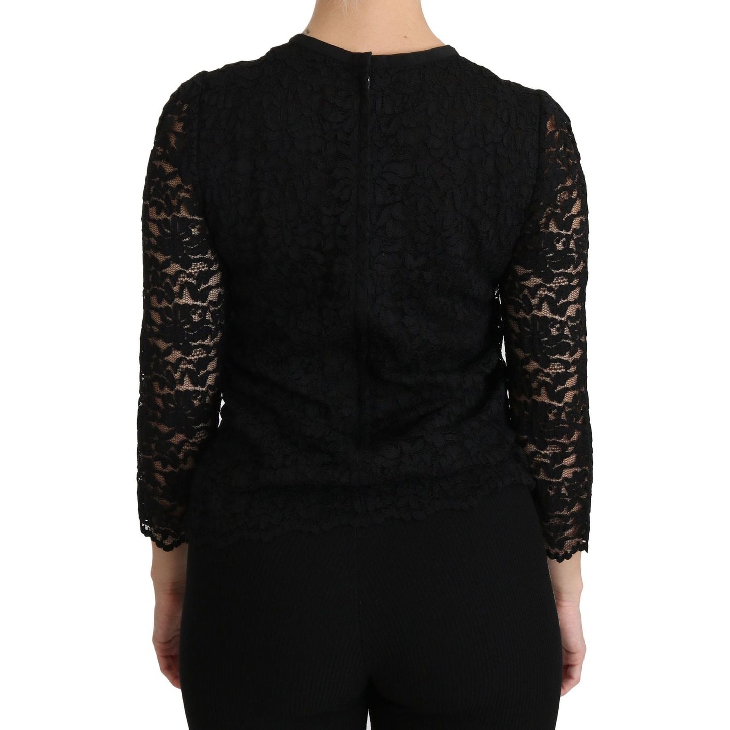 Dolce & Gabbana Elegant Black Lace Crew Neck Blouse Dolce & Gabbana