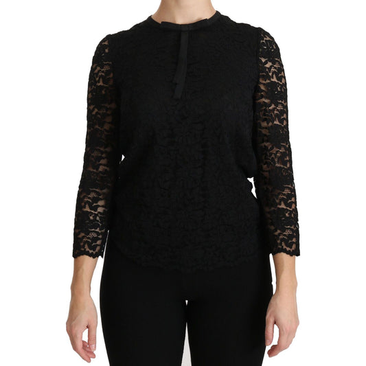 Dolce & Gabbana Black Lace Long Sleeve Nylon Blouse
